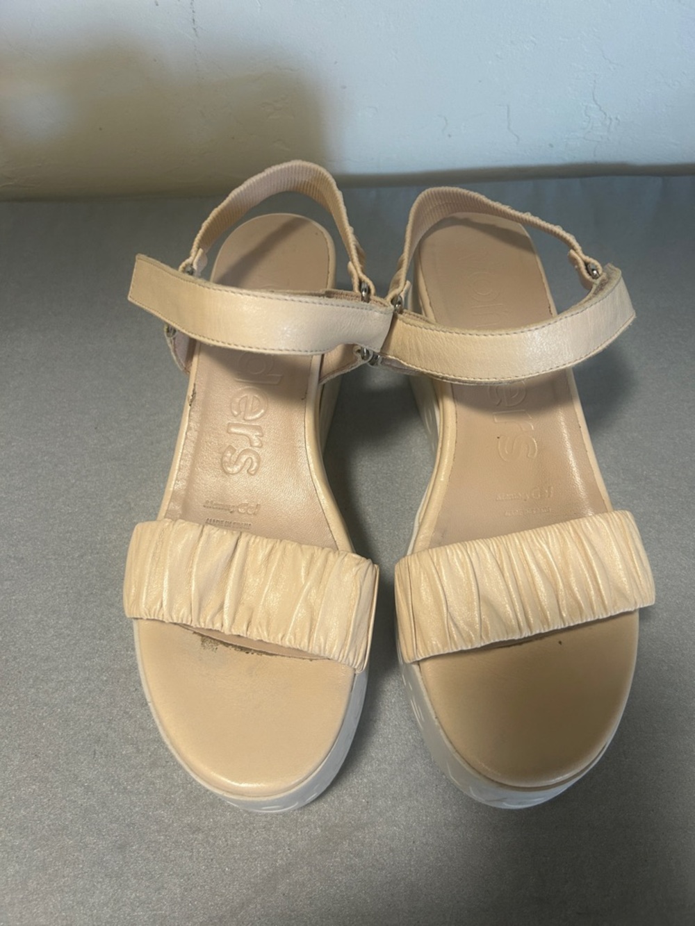 Wonders Beige Ruched Strap Platform Sandals